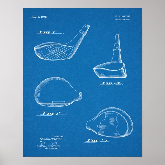 Poster 1948 Driver Golf Club Patent Art Drawing Print (Devant)