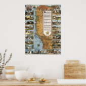 Poster 1949 Carte des missions de Californie (Cuisine)