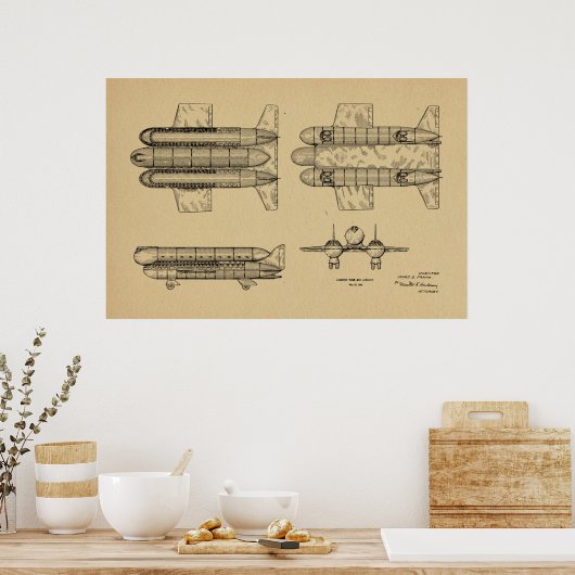 Poster 1950 Aéronefs Brevet d'art d'avion Imprimer (Cuisine)