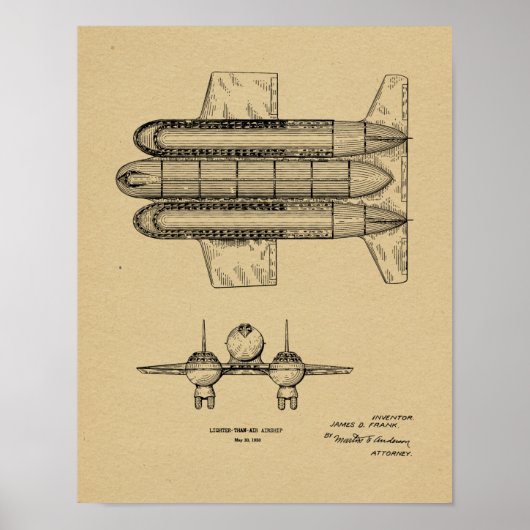 Poster 1950 Aéronefs Brevet d'art d'avion Imprimer (Devant)