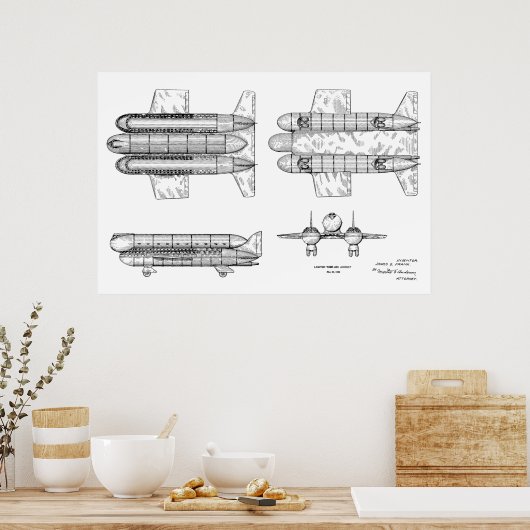 Poster 1950 Aéronefs Brevet d'art d'avion Imprimer (Cuisine)