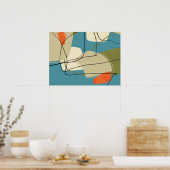 Poster 1950 Mid Century Moderne Abstrait Bleu et beige (Cuisine)