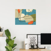 Poster 1950 Mid Century Moderne Abstrait Bleu et beige (Bureau à domicile)