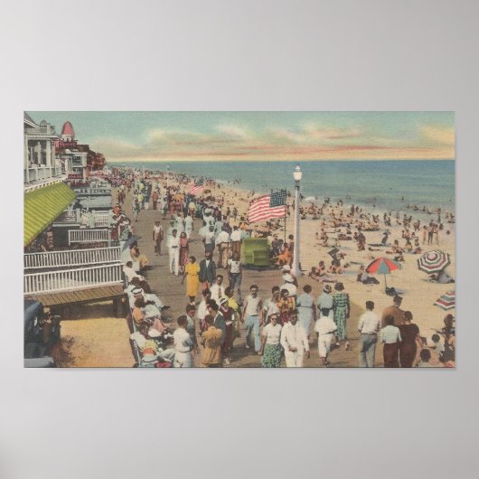 Poster 1950 Ocean City, MD Cottages on Beach (Devant)