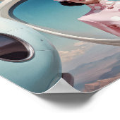 Poster 1950 Rétro Futurisme hôtesse femme en rose (Coin)