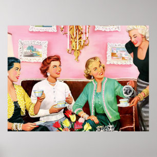 Poster 1950's Afternoon Tea Mid Century Modern Art Medium