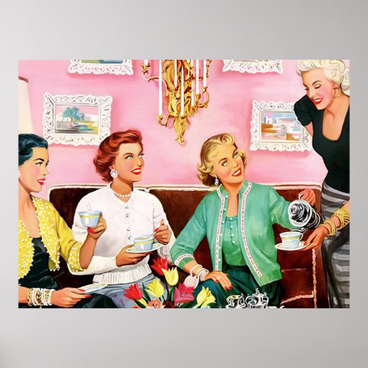 Poster 1950's Afternoon Tea Mid Century Modern Art Medium (Devant)