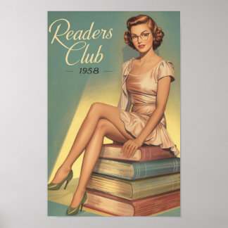 Poster 1950s Retro Librarian Pin-Up – Vintage Book Lover