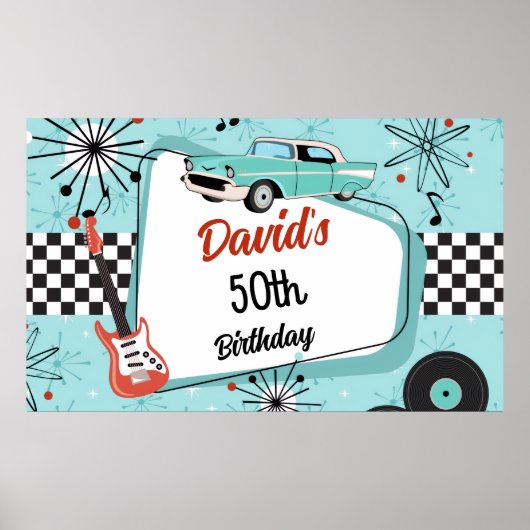 Poster 1950's Retro Red & Blue Birthday Party  (Devant)