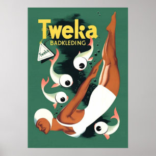 Poster 1950s Tweka swimsuit ad