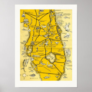 Poster 1952 Floride Attractions 12x16 Carte