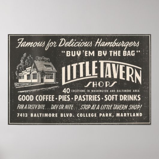 Poster 1954 Ad LITTLE TAVERN shops in Maryland (Devant)