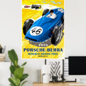 Poster 1958 Porsche-Behra. Grand Prix de Monaco Formule I (Bureau à domicile)