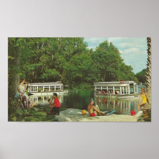 Poster 1960 Silver Springs, Floride ~ Bateaux en fond de  (Devant)