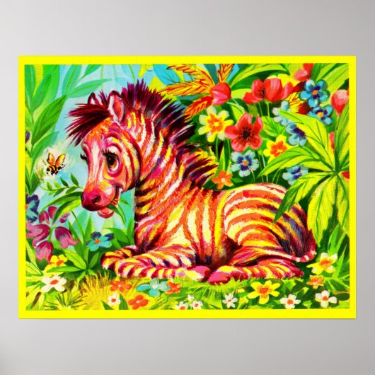 Poster 1960s colorful zebra (Devant)