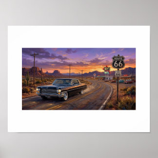 Poster 1964 Cadillac sur la route 66