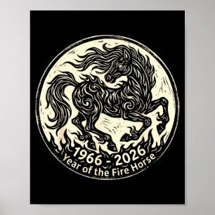 Poster 1966 2026 année du cheval de feu zodiaque chinois
