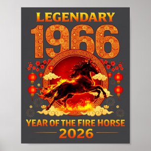 Poster 1966 Année du Cheval de Feu 60e Anniversaire Chino