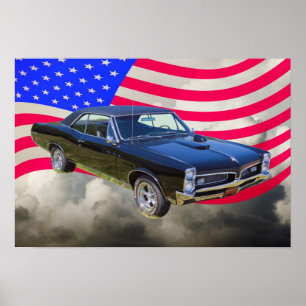 Poster 1967 Pontiac GTO and American Flag