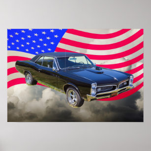 Poster 1967 Pontiac GTO and American Flag