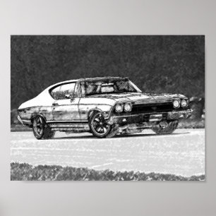 Poster 1968 Chevelle Pencil Sketch