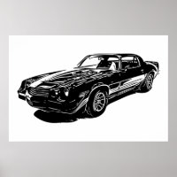1980 Camaro Noir Et Blanc Minimaliste Design.