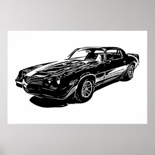 Poster 1980 Camaro Noir Et Blanc Minimaliste Design.