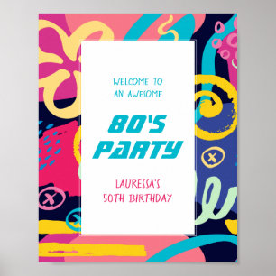 Poster 1980 Funky Bright Doodles Retro Birthday Party