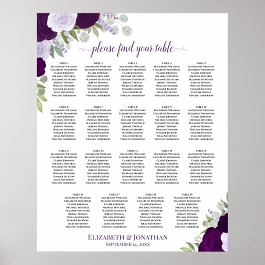 Poster 19 Table Mariage Fleurs Violettes Chic Plan de Tab (Devant)