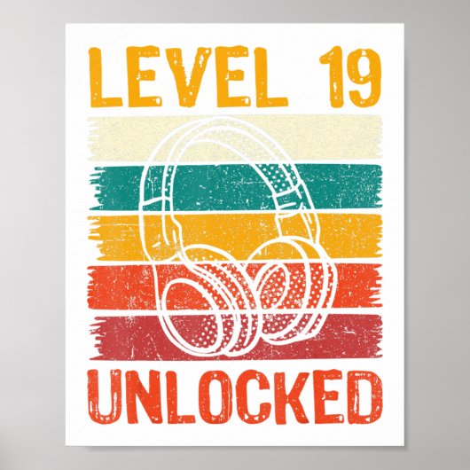 Poster 19e Anniversaire Joueur vidéo de jeu niveau 19 dév (Devant)