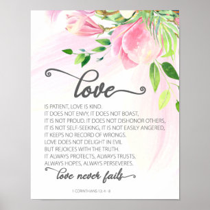 Poster 1 Corinthians 13:4-8 Love is Patient Pink Magnolia