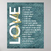 Poster 1 Corinthiens 13:4-8 Verse de la Bible, bleu Vinta (Devant)