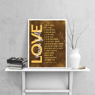 Poster 1 Corinthiens 13:4-8 Verse de la Bible, Brown Vint