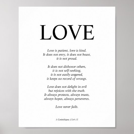 Poster 1 Corinthiens 13 Love Bible Verse Noir & Blanc (Devant)