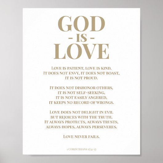 Poster 1 Corinthiens 13 Love Bible Verse Or Blanc (Devant)