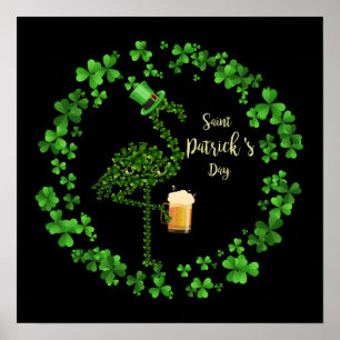 Poster 1 Mignon Flamant Shamrock Irlandais Saint-Patrick