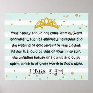 Poster 1 Peter 3:3-4 Inner Beauty Bible Verse Mint Green