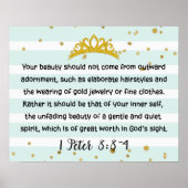 Poster 1 Pierre 3:3-4 Beauté intérieure Bible Verse Mint (Devant)