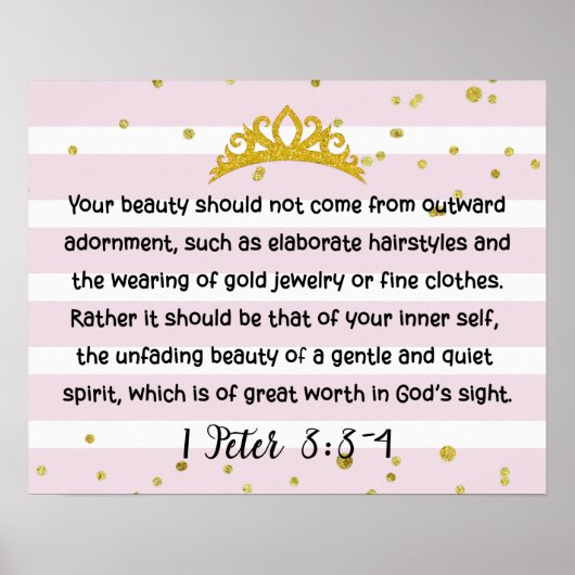 Poster 1 Pierre 3:3-4 Beauté intérieure Bible Verse rose (Devant)