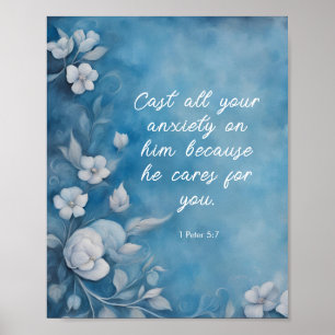 Poster 1 Pierre 5:7 « Déversez toutes vos anxiétés » Bleu