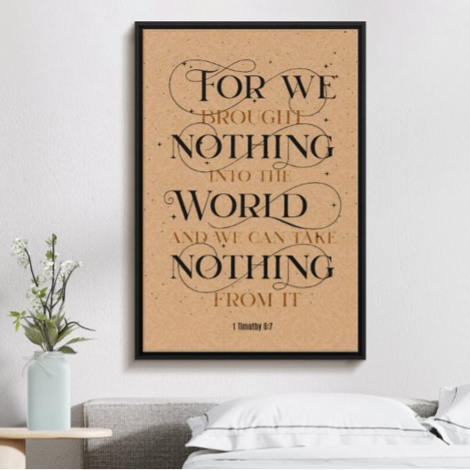 Poster 1 timothy 6:7, verset de la bible chrétienne inspi