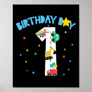Poster 1er anniversaire Garçons Enfants Transport 1 an O