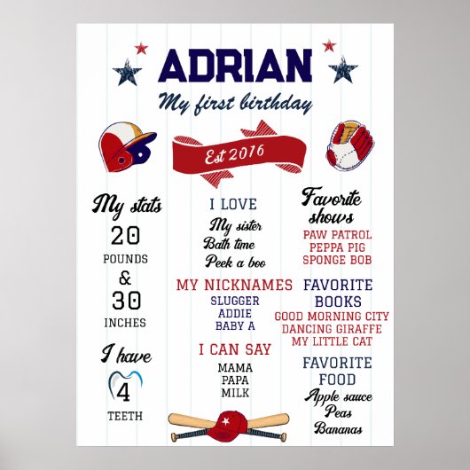 Poster 1er anniversaire Jalon de baseball (Devant)
