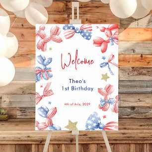 Poster 1er Anniversaire mignonne Balloon 4 Juillet Fête B