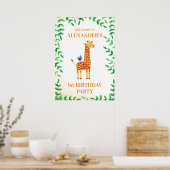 Poster 1er anniversaire mignonne Giraffe & Bird Whimsical (Cuisine)