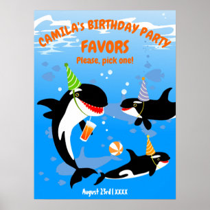 Poster 1er anniversaire sous la mer orca baleine fille
