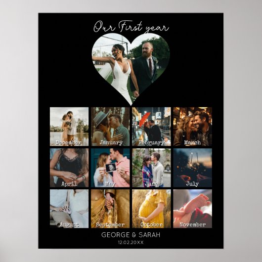 Poster 1ère année photo anniversaire calendrier cadeau 12 (Devant)