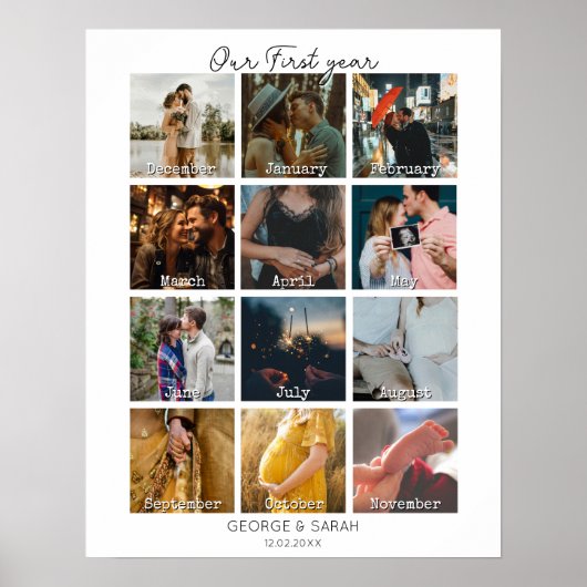 Poster 1ère année photo anniversaire calendrier cadeau 12 (Devant)