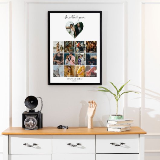 Poster 1ère année photo anniversaire calendrier cadeau 12