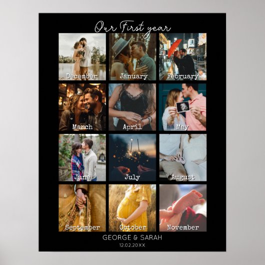 Poster 1ère année photo anniversaire calendrier cadeau 12 (Devant)